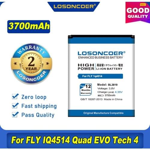 100% Original LOSONCOER BL3819 3700mAh Mobile Phone Battery For FLY IQ4514 Quad EVO Tech 4- Battery