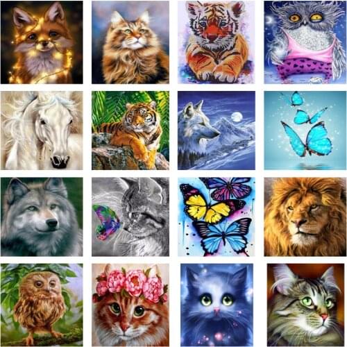 Full Round Drill 5D Diamond Painting Animal Picture Diamond Mosaic Cat Tiger Dog DIY Embroidery Home Decoration Handicrafts Gift