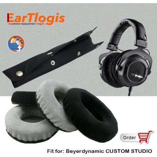 EarTlogis Velvet Replacement Parts for Beyerdynamic CUSTOM STUDIO Headset EarPads Bumper Headband Earmuff Cover Cushion