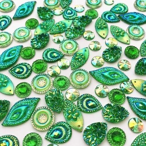 GREAT Mixed Green Sew On Diy Resin Rhinestones Stones and Crystals Accessories Sewing For DIY Crafts Wedding Dress Strass Decor