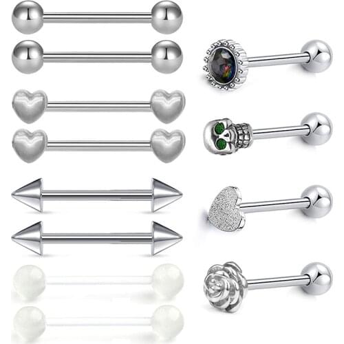 CZ Jeweled Heart Arrow Top Straight Nipple Piercing Bar Body for Women Men 14GNipple Tongue Rings Nipplerings Piercings Wome