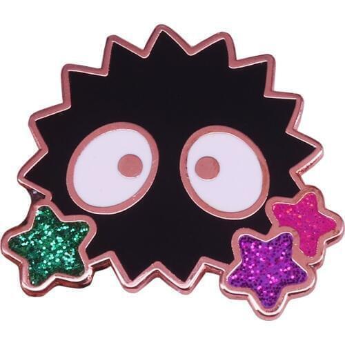 Soot sprite enamel pin glitter rainbow stars brooch Spirited Away badge anime jewelry cute ghost pins Halloween accessory gift