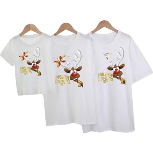 Family Look T-Shirts Christmas Deer Father Mother Kids Baby Family Matching Clothes Short Sleeve Cartoon Tops Matching Clothes