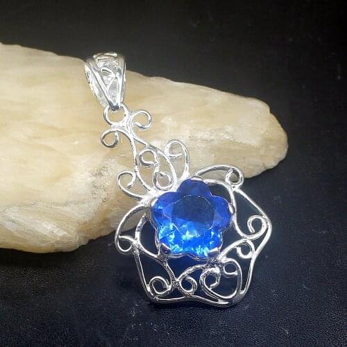 Gemstonefactory Jewelry Big Promotion 925 Silver Fantasy Shiny Blue Topaz Women Ladies Mom Gifts Necklace Pendant 20213584