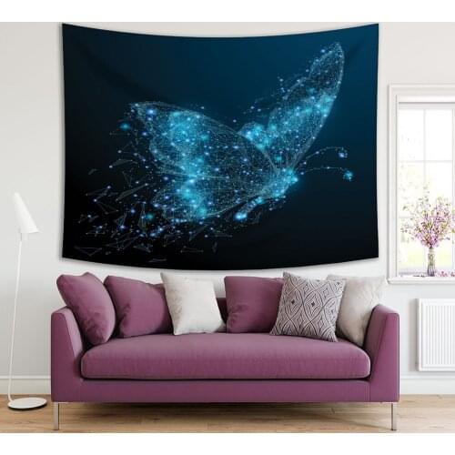 Tapestry Butterfly Composed of Polygon Low Poly Shining Fairy Stars Digital Era Decorating Artwork Blue