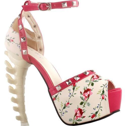 LF80646 SHOW STORY Punk Floral D-Orsay Stud Polka Dots Platform Bone Heel Club Sandals