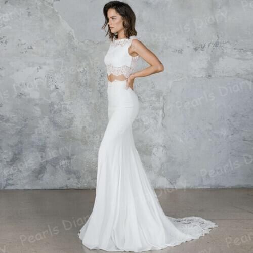 Two Pieces Mermaid Wedding Dress Beach Lace Appliques Bridal Gowns Bottoms 2021 Robes Romantic Wedding Bride Dresses Plus Size