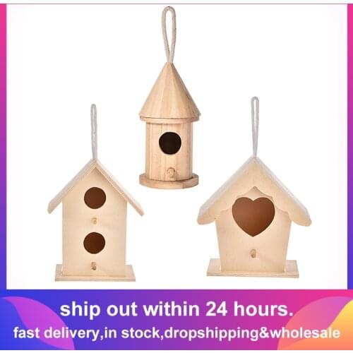 Creative Wooden Bird House With Hanging Rope Home Gardening 3 Decoration Birds Small Hot Nest Diy Types Wall-mounted