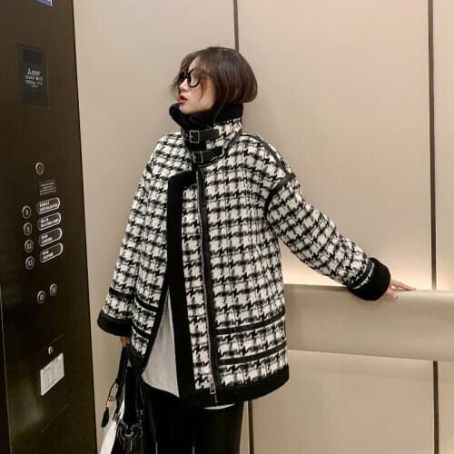 Autumn Winter Women Outerwear Thick Warm Jacket Imitation Lamb Velvet Parkas Plaid Women Parkas Slim Jackets Female Jackets