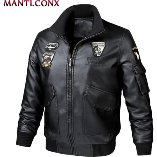 MANTLCONX 2020 Spring New PU Leather Jacket Men Motorcycle Causal Vintage Leather Jacket Coat Men Fashion Pocket Leather Coats