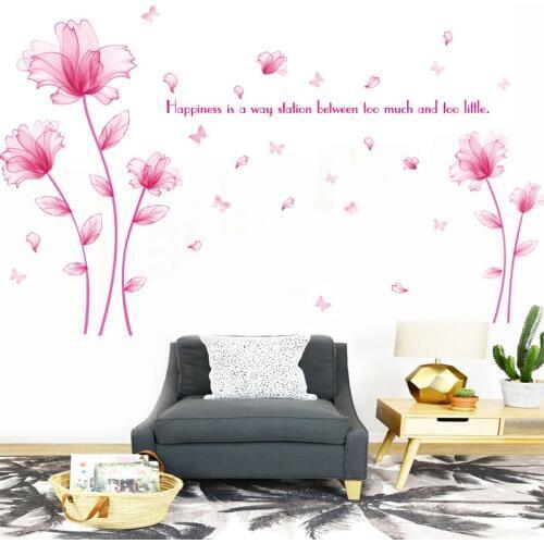 Dreamy pink flowers wall stickers Vinyl DIY Wall Decals For Living room bedroom background wall Glass Window Decor wallpaper