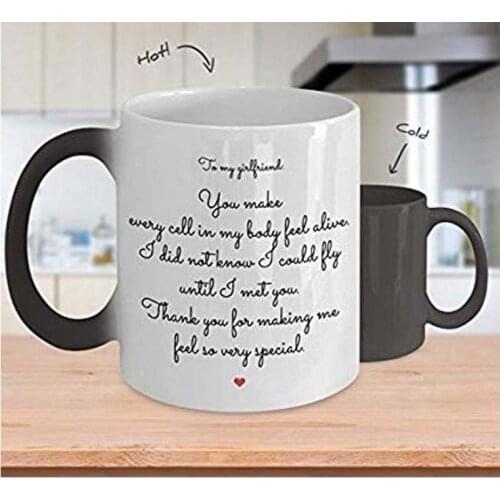 Color Changing Mug Girlfriend - Special Message - Funny Magical Appearing Morphing Heat Sensitive Magic I Love My Dear New Coffe