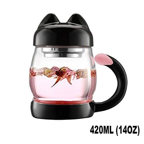 Cute Cartoon Glass Tea Cup With A Lid & Strainer Portable Cute Cat Tail Heat Resistant Mugs With A Coasters Halloween gifts