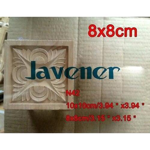 N42 -8x8cm Wood Carved Long Square Applique Flower Frame Door Decal Working carpenter Decoration