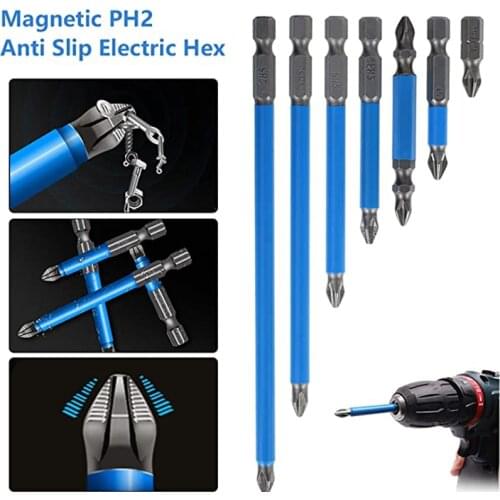 7 pcs Screwdriver Anti Slip Bits Set 50mm PH2 Anti-slip with Magnetic Hex Shank Fits Hand Electric Drill Driver Hand Accessories