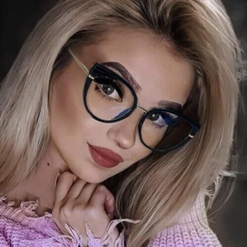 New Transparent Glasses Frame Women Cat Eye Clear Lens Eyewear Female Anti Blu Ray Optical Eyeglasses Frames Fashion Metal
