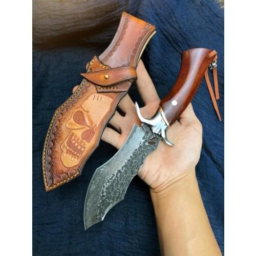 G10+Damascus steel round wooden handle outdoor hunting knife high hardness EDC straight blade li gifts knives wholesale