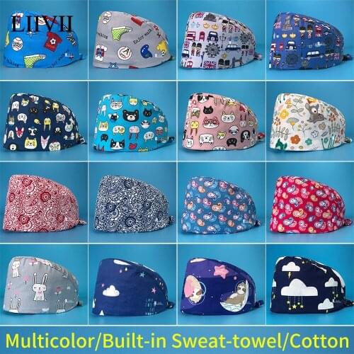 Wholesale high quality cotton unisex cartoon printing nursing scrub cap surgical cap female beauty Dentistry working scrub cap