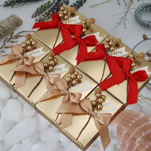 Wholesale Gold Box Candy Packaging Wedding Favor Gift Boxes with bow Paper Bags for Baby Shower Birthday Event Party Supplies
