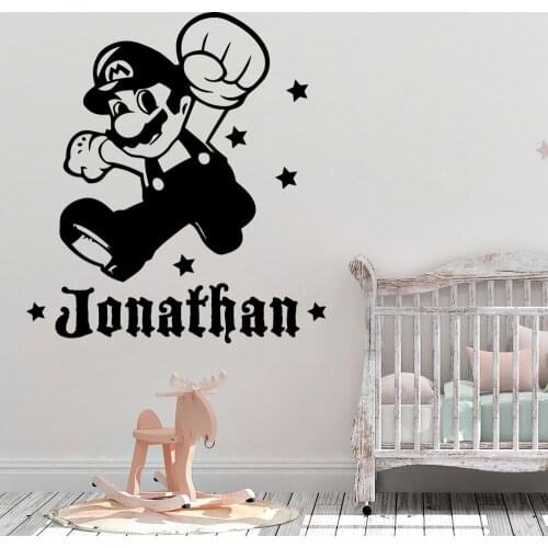 Personalized Custom Name Super Mario Vinyl Wall Sticker Decor For Kids Room Decoration Bedroom Decor Stickers Decal Murals