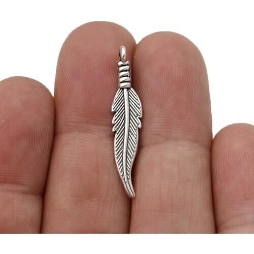 40pcs Tibetan Silver Plated Feather Leaf Charms Pendants for Bracelet Necklace Jewelry Making DIY Handmade 32x6mm