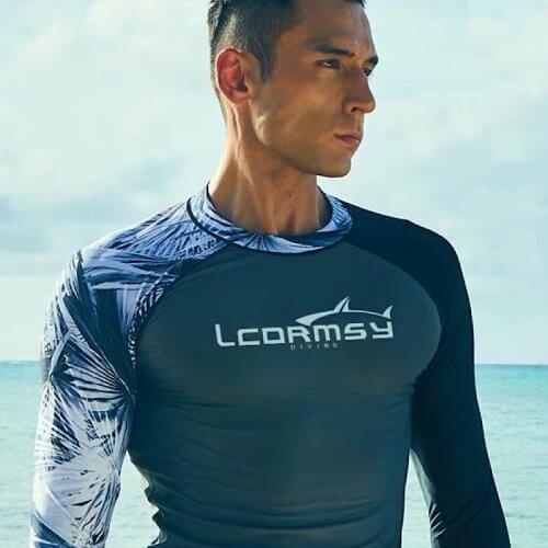 Underwater Surfing men UPF 50+ Long Sleeve Splice UV Sun Protection Basic Skins Diving Swimming T Shirt Blue Black M 3X