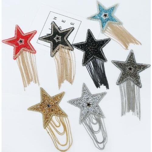 Coloured Sparkling Rhinestone Five-pointed Star Tassel Clothes Patches Patches for Clothing Appliques Iron-on stickers