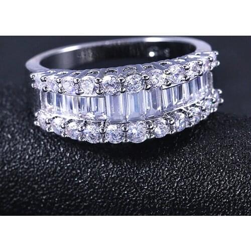 USTAR luxury full shiny cubic zirconia Wedding rings for women silver color finger engagement rings female fashion jewelry anel