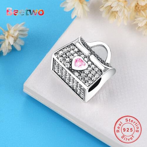 925 Sterling Silver Fit Original Pandora Charms Bracelet Handbag Charm Pave Bag Charm Beads Women DIY Jewelry Berloque