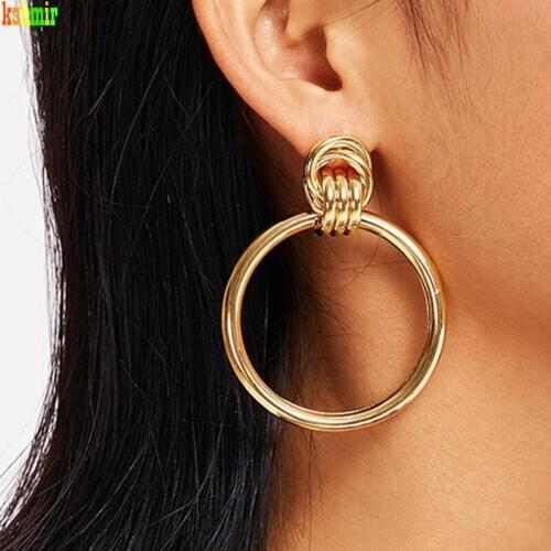 Kshmir2020 6.5cmgolden Twisted Spiral Circle Exaggerated Large Circle Earrings Simple Personality Earrings Retro Female Earrings