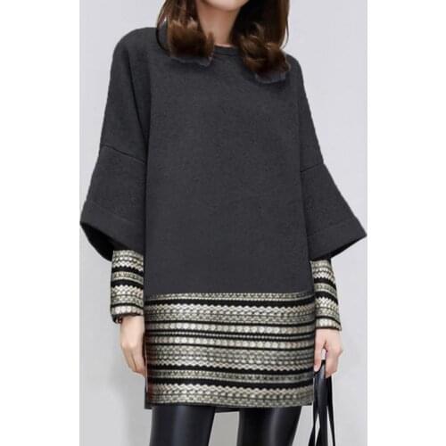 Autumn Winter Elegant Half Sleeve Shirt Dress Women Casual Loose O Neck Party Dresses Fashion Patchwork Striped Dress Vestidos