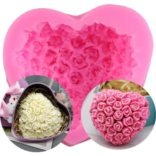 Lovely Heart Silicone Soap Mold Flower Rose Diy Form Fondant Soap Making 3d Handmade Decorating Mould Handmade Drop Glue Mold