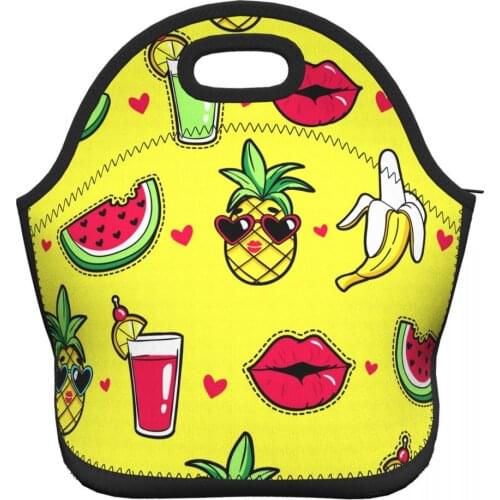 Fruits Drinks Lunch Bags for Women Work Children School Lunch Bag Top Handle Food Organizer Pouch for Picnic Work