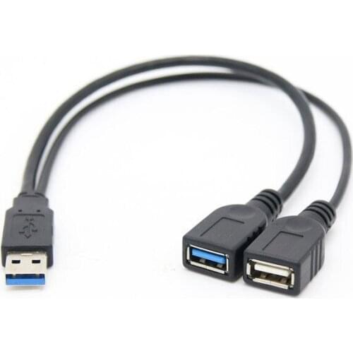 Black USB 3.0 Male to Dual USB Female Extra Power Data Y Extension Cable for 2.5" Mobile Hard Disk