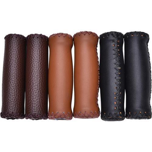 Vintage Retro Artificial Leather Cycling Riding MTB Road Mountain Bike Bicycle Handlebar Grip Ends Coffee White Brown