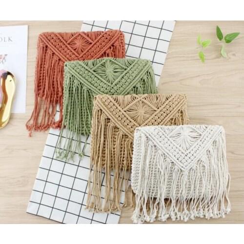Vintage women tassel handbag simple woven coin purse wallet summer hollow out handbag straw beach bags