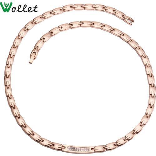 Wollet Jewelry 99.999% Germanium CZ Stone 316L Health Care Stainless Steel Magnetic Necklace for Women Rose Gold Color Hematite