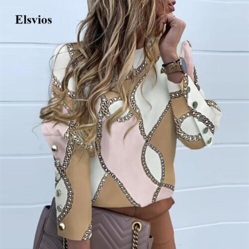 Elegant Women Button Blouse Shirt Office Ladies O Neck Print Blusa Tops Autumn Female Long Sleeve Blouse Streetwear Dropshipping