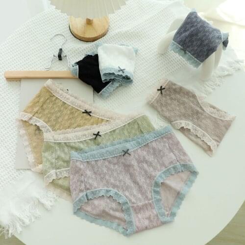 Womens Cotton Underwear Sexy Lace Panties Summer Fashion Bow Briefs Mid Waist Seamless Comfort Underpants Female Lingerie