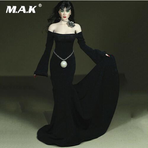 1/6 Sexy Female Black Fish Tail Dress Clothes Diamond Belt Accessories Model For 12" PH Big Bust Steel Bone Action Figure Body