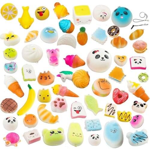 200pcs/lot Random Mini Cute Squishy Soft Slow Rising Toys Set Bread Cake Food Key Ring Squishy Anti-Stress Squeeze Toy