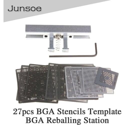 27pcs BGA Directly Heat Rework Reballing Universal Stencils Template + BGA Reballing Station Jig Kit
