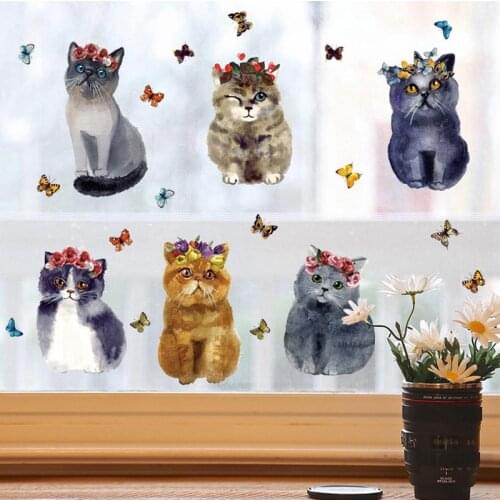 3D Creative Realistic Flower Cat Free Stickers 3D Hand-Painted Cat Butterfly Bedroom Decorative Waterproof Wall Sticker