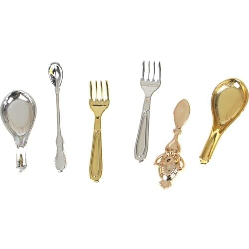5Pcs 1:12 Mini Vintage Dollhouse Miniatures Tableware Metal Knife Fork Spoon Kitchen Food Furniture Toys
