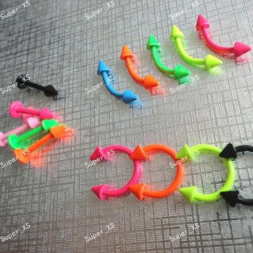 50PCS Wholesale jewelry lots color noctilucous Lip Belly Eyebrow Ear Barbell piercing plug Professional Free shipping LR539