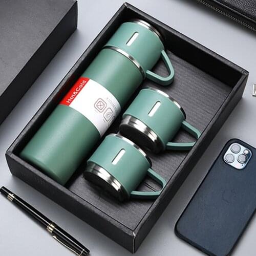 500Ml Bullet Thermos Bottle Set Double-Layer Stainless Steel Vacuum Flask Travel Water Bottle Business Tea Cup Christmas Gift