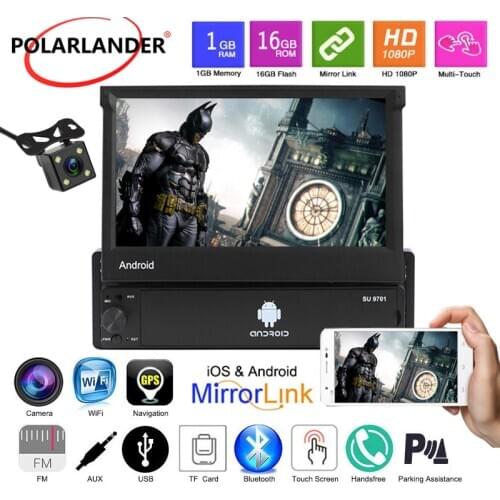 Car Radio MP5 WIFI HD GPS 1din Mirror Link Bluetooth Rear View Camera 7” Folded USB Retractable Screen Touch Screen FM