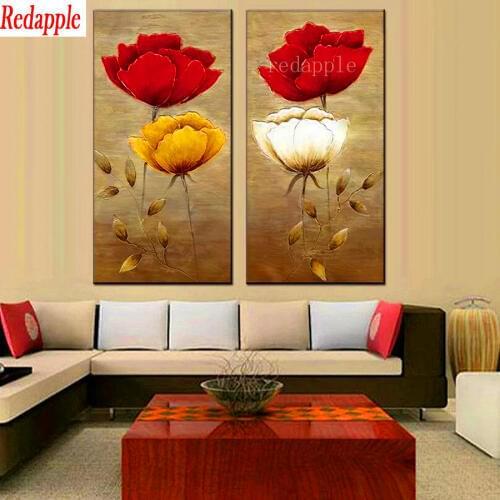 Large diy Diamond Painting abstract poppy flower Diamond Embroidery Full square round drilling 5d Diamond Mosaic kits 2 pcs set