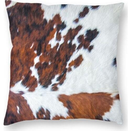 Rustic Cow Faux Fur Skin Leather Cushion Cover 45x45 Decoration Print Animal Cowhide Texture Throw Pillow Case for Car