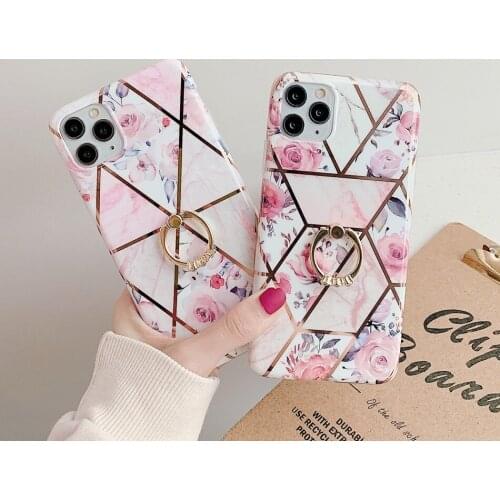 Geometric Marble Case For Samsung A50 A51 A70 A30S Case Luxury Flower Soft Cover For Samsung Note 8 9 10 Plus Case Ring Holder